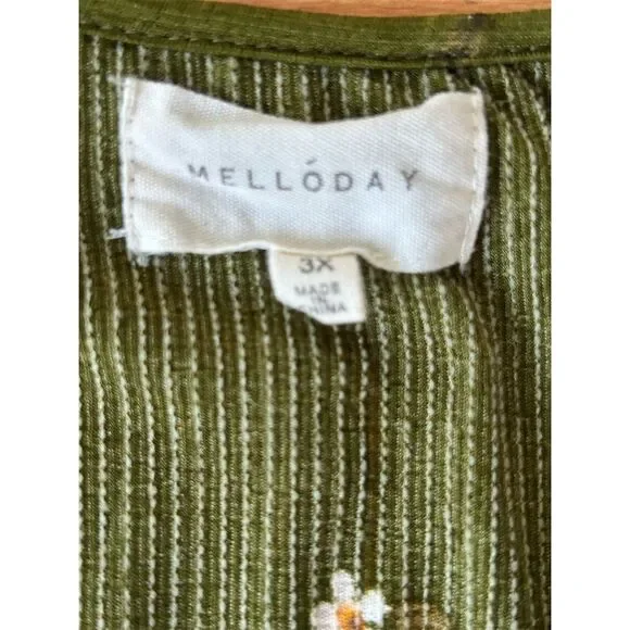 Melloday Women's 3XL Green Floral Balloon Sleeve Blouse - Picture 2 of 6